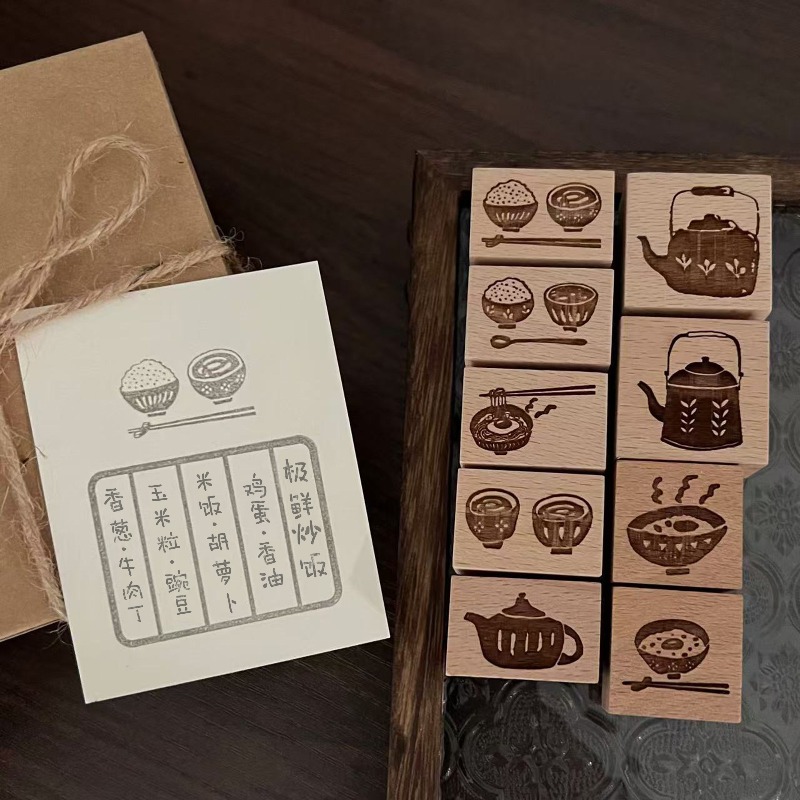 Vintage Collectible Stamps - Vintage Daily Life Teapot Bowl Wooden
