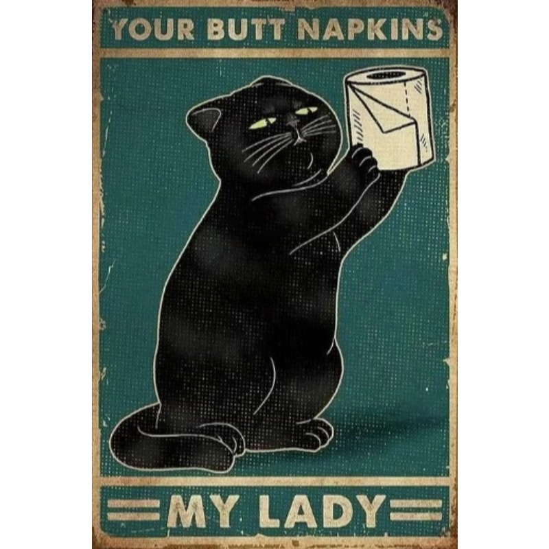 Black Funny Cat Metal Sign Vin - Vintage Collectible Plates recension och pris